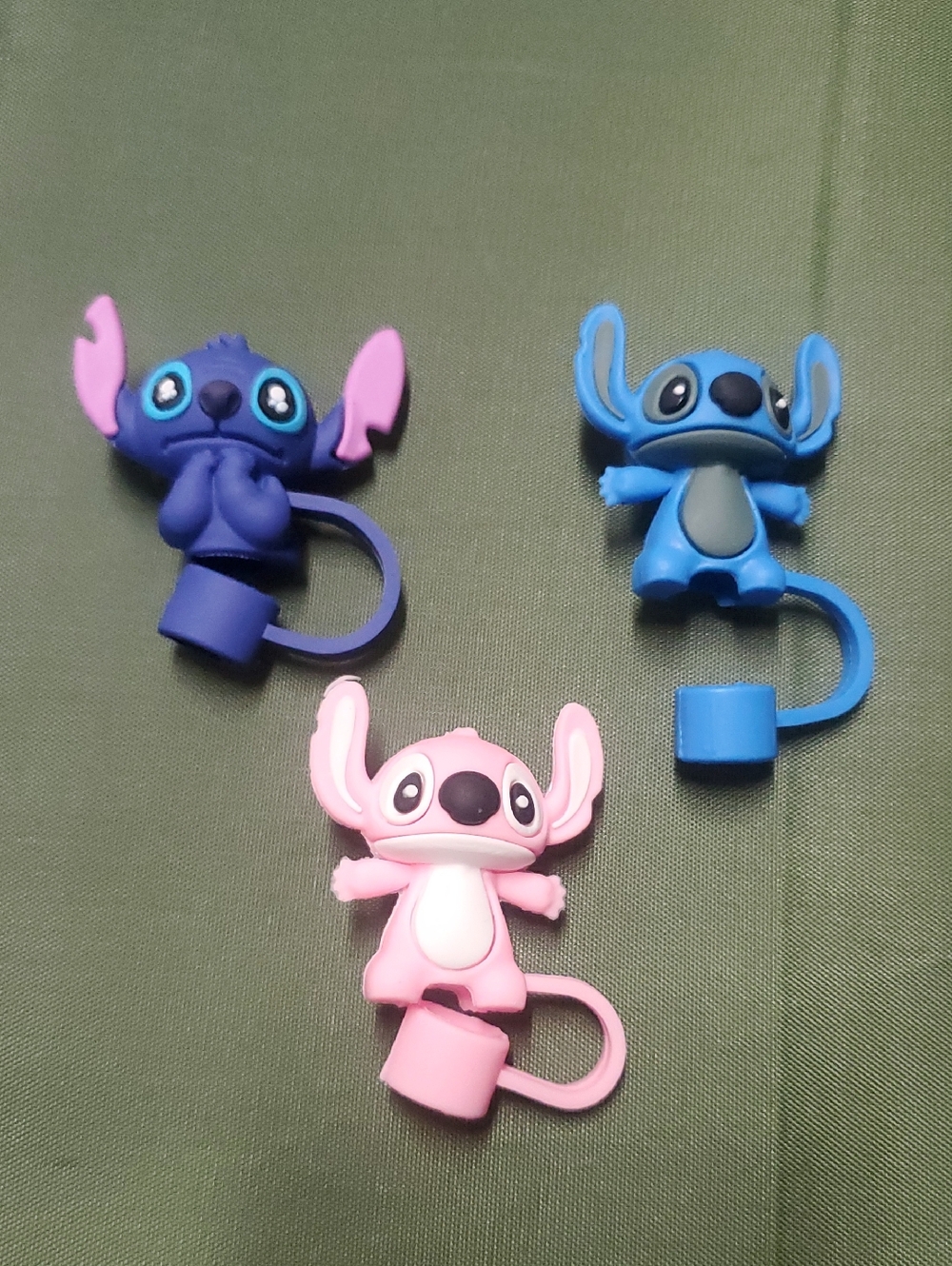 Cute Stitch-Inspired Straw Toppers / Protectors — Blue, Purple, Pink